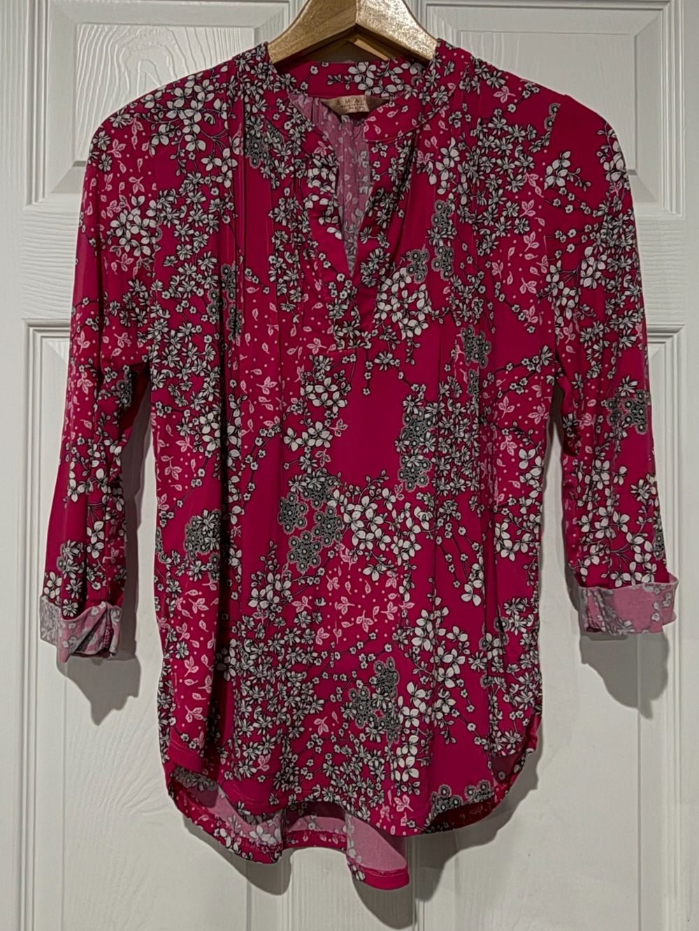 Fuchsia Floral Split-Neck Blouse